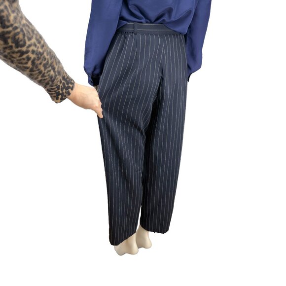 HIROKO VTG Designer Barrel Pinstripe Preppy Belted Ankle Office Pant Trousers 12 - Picture 4 of 8
